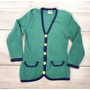 Cardigan Letterman Preppy Cricket Button Teal Green Varsity Vintage Sweater Med